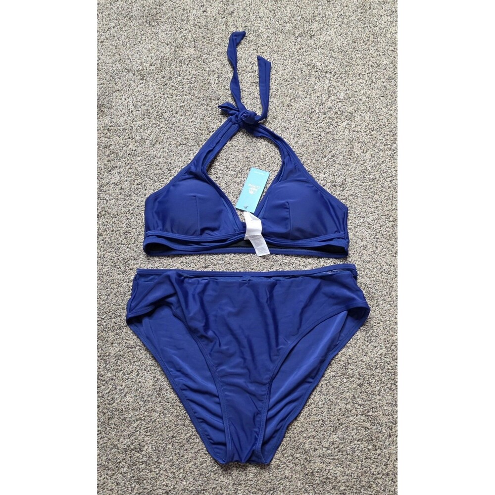 NWT Cupshe Two Piece Swimsuit Size Large Blue Bikini Activewear Pool Beach